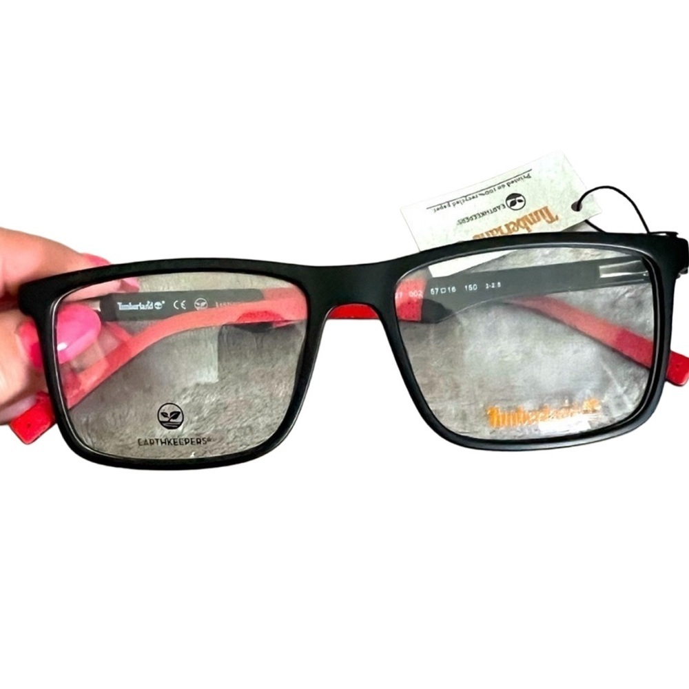 Timberland TB1627 Men's Black & Red Rectangular Eyeglasses - Size 57-16